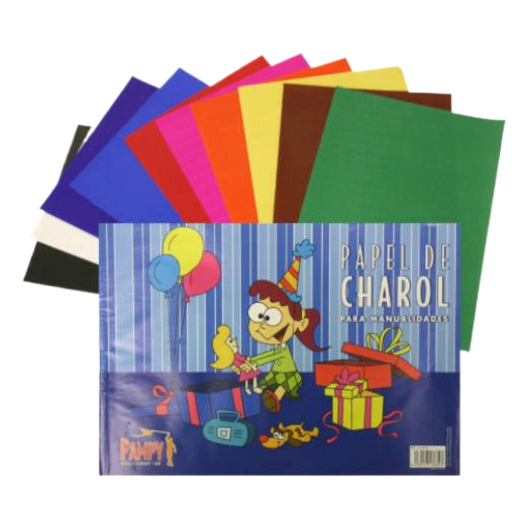 Papel Charol 10 Hojas de Colores Variados Pampy