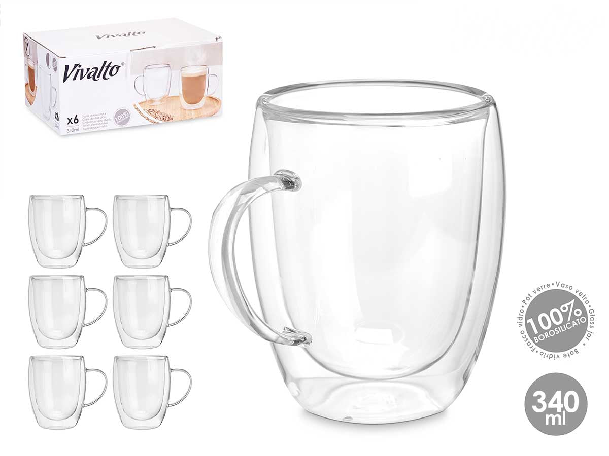 Taza de Desayuno de Vidrio Aislada con Doble Pared 340 ml