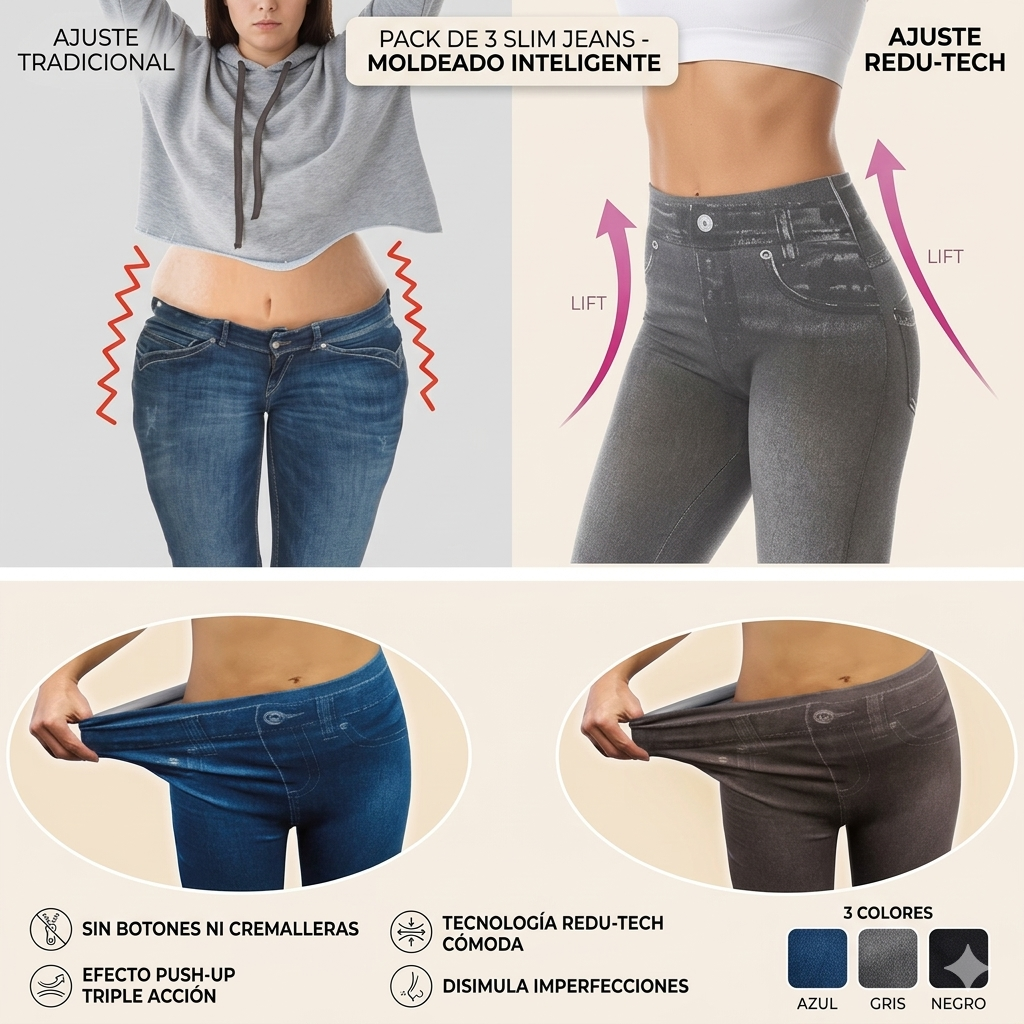 Pack de 3 Leggings Moldeadores Slim Jeans - Efecto Vaquero y Control de Figura