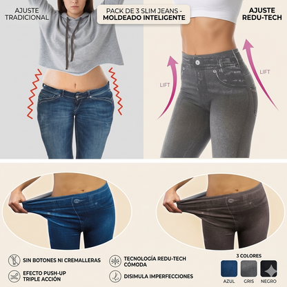 Pack de 3 Leggings Moldeadores Slim Jeans - Efecto Vaquero y Control de Figura