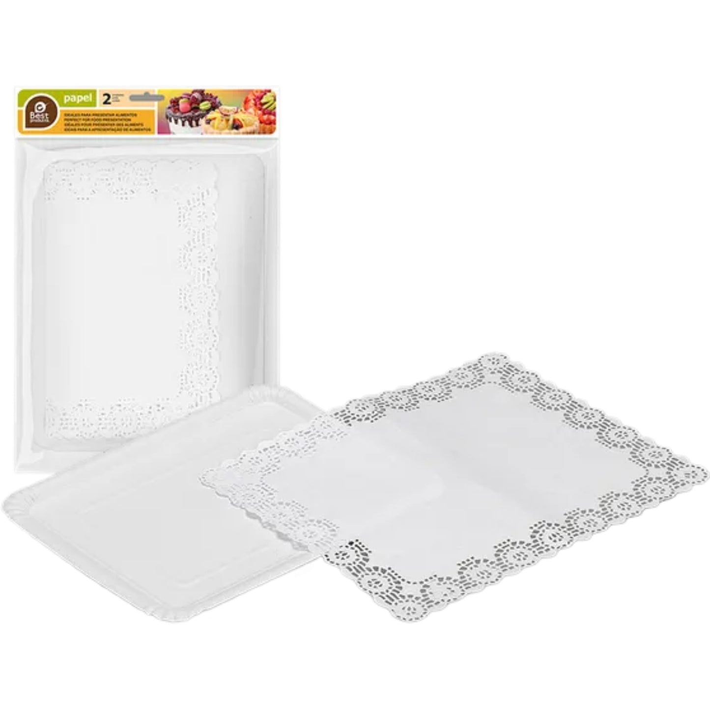 Blonda y Bandeja Rectangular Color Blanco 22x28 cm 2 ud