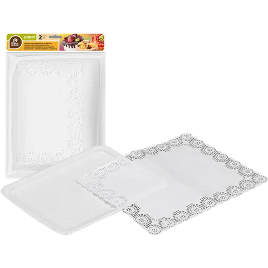 Blonda y Bandeja Rectangular Color Blanco 22x28 cm 2 ud