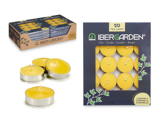Ibergarden Velas de Té 4 Horas Olor a Citronela Set 20 Unidades