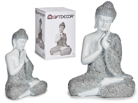 kinvara-buda-sentado-manos-resina-blanca-plata-30cm