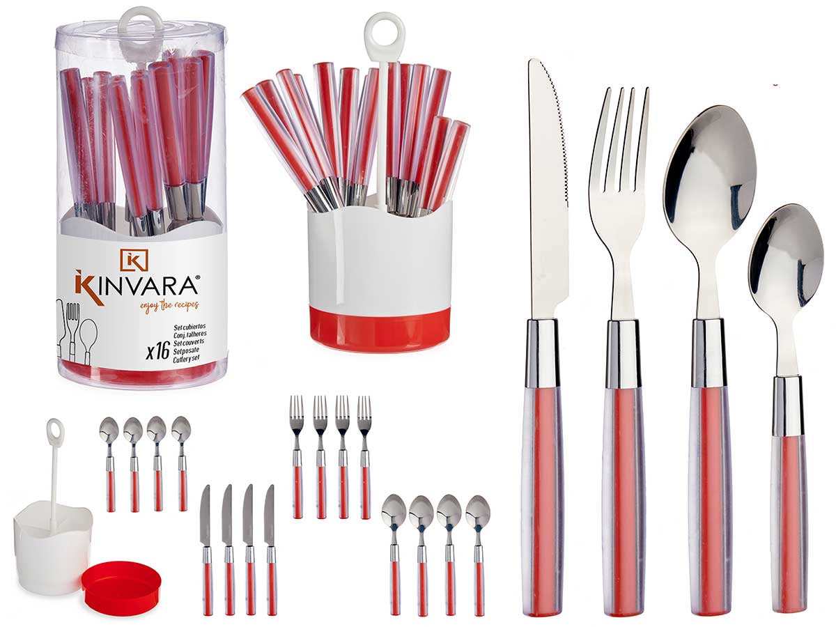 kinvara-set-16-cubiertos-acero-inoxidable-mango-plastico-rojo