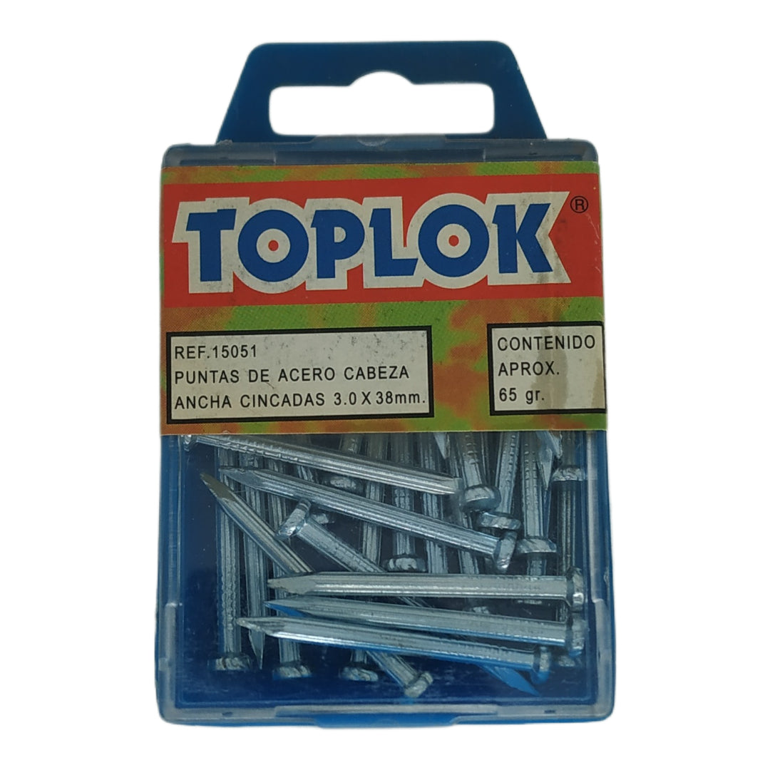 Puntas de Acero Cabeza Ancha Cincadas 3.0x38 mm