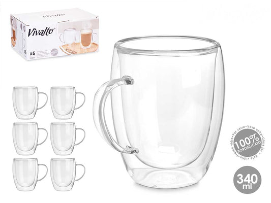 Taza de Desayuno de Vidrio Aislada con Doble Pared 340 ml