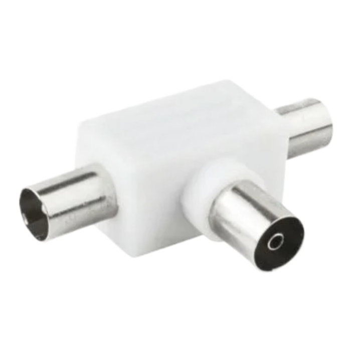 CONECTOR DERIVADOR PARA CABLE DE ANTENA 2 MACHOS 1 HEMBRA