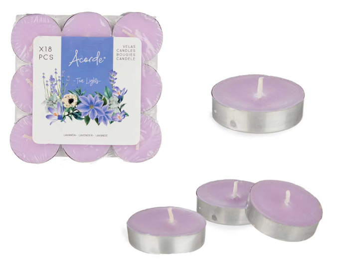 SET 18 VELAS TEA LIGHTS LAVANDA