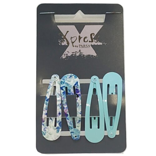 Pinzas para el pelo estampadas/lisas tonos azules 4ud