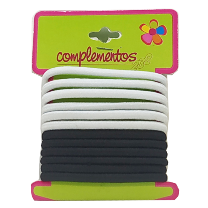 Gomas del pelo colores blanco y negro 12ud