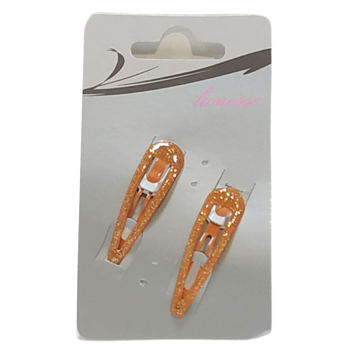 Pinzas pelo color naranja con purpurina 2ud