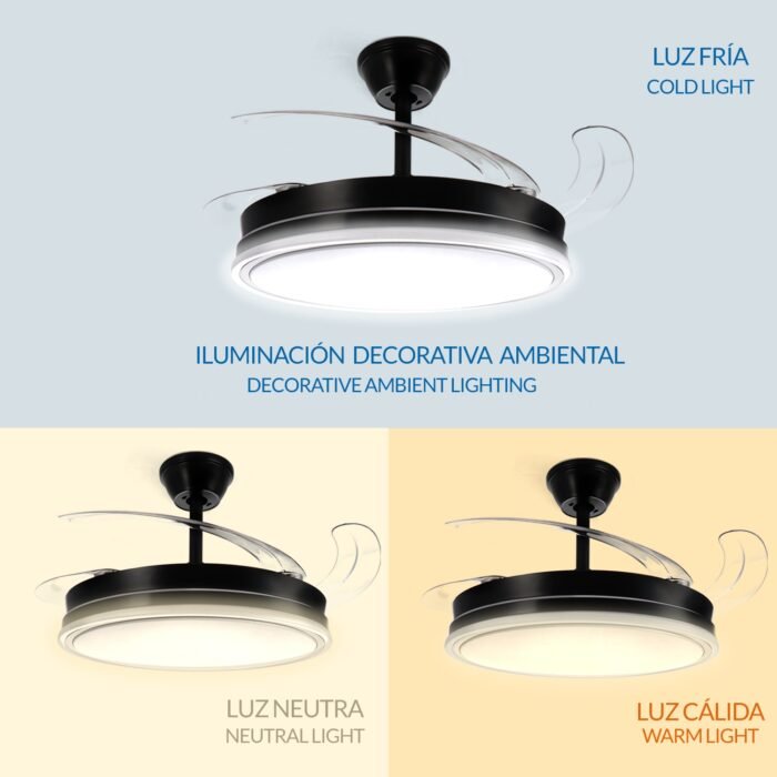 Ventilador de Techo LED 66W NEGRO Silencioso con palas retractil - Imagen 4
