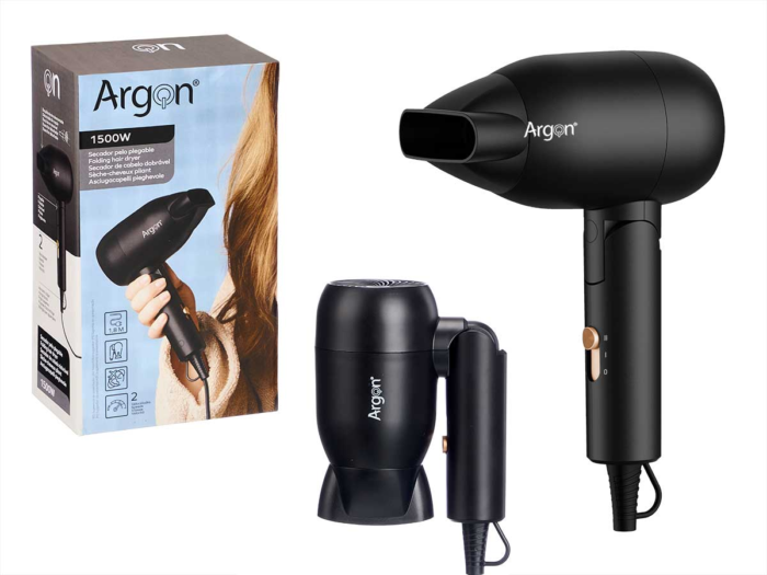 Argon secador de pelo plegable color negro dorado mate 1500w