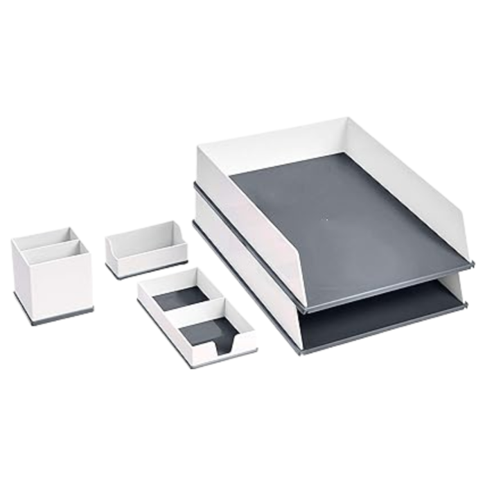 Set organizador de escritorio gris y blanco
