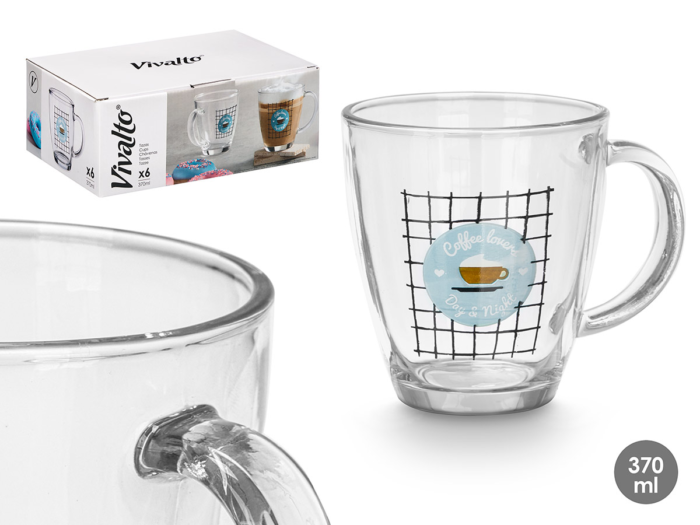 Taza de vidrio para desayuno Coffe Lovers 370ml