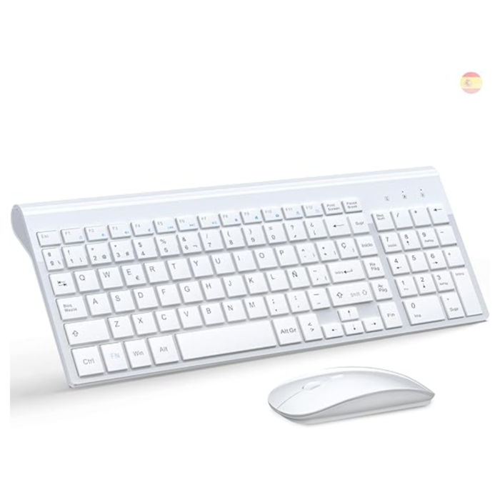 TopMate Pack Teclado y Mouse Inalámbricos Ultra Delgado, 2.4G USB blan