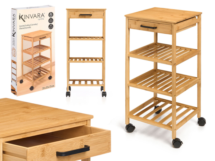 Carrito de cocina con ruedas fabricado en bambu
