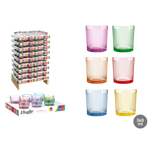 Vivalto Vaso de vidrio con rayas 360 colores surtidos